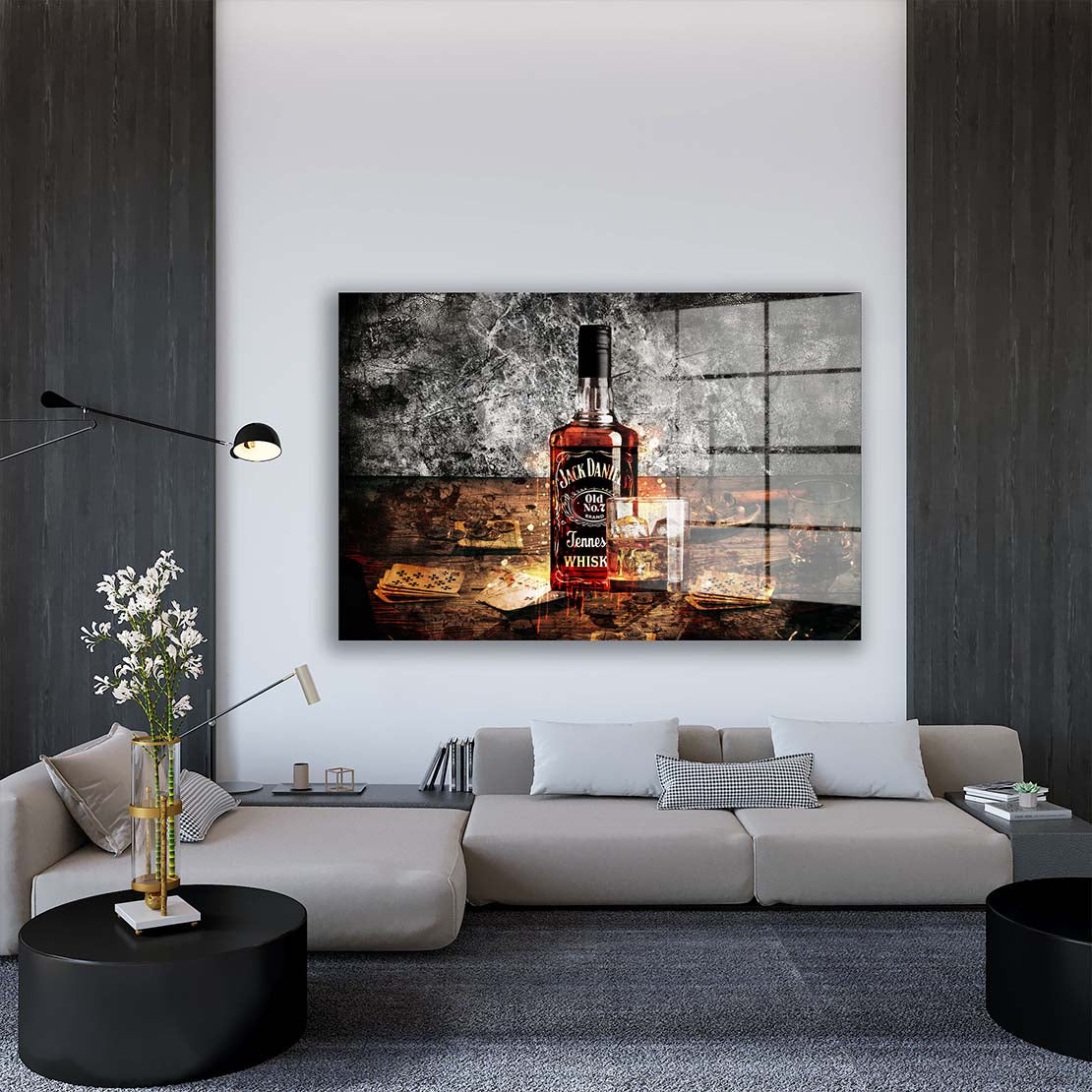 Abstrakt Whiskey Flasche und Glas Acrylglasbild Wandbild Wanddeko Wohnzimmer XL
