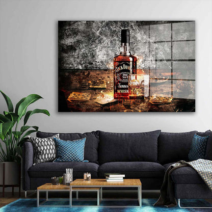 Abstrakt Whiskey Flasche und Glas Acrylglasbild Wandbild Wanddeko Wohnzimmer XL