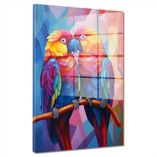 Abstrakt bunte Papageien Acrylglasbild Wandbild Bild Wanddeko Wohnzimmer XL