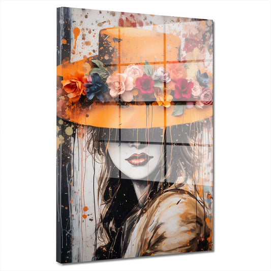 Abstrakt schöne Frau Pop mit Hut Acrylglasbild Wandbild Wanddeko Wohnzimmer XL