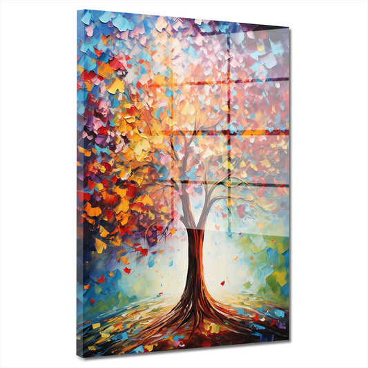 Abstrakt wunderschöner Baum Painting Style Acrylglasbild Wandbild Bild Wanddeko XL