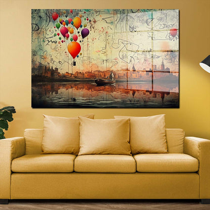 Schönes Kunstwerk mit See und Stadt Acrylglasbild Wandbild Bild Wanddeko XL