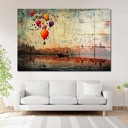 Schönes Kunstwerk mit See und Stadt Acrylglasbild Wandbild Bild Wanddeko XL