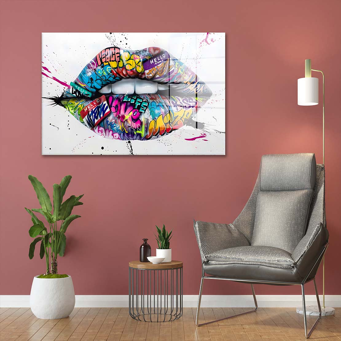 Lippen Street Art Lips Pop Art Acrylglasbild Wandbild Bild Wanddeko Wohnzimmer XL
