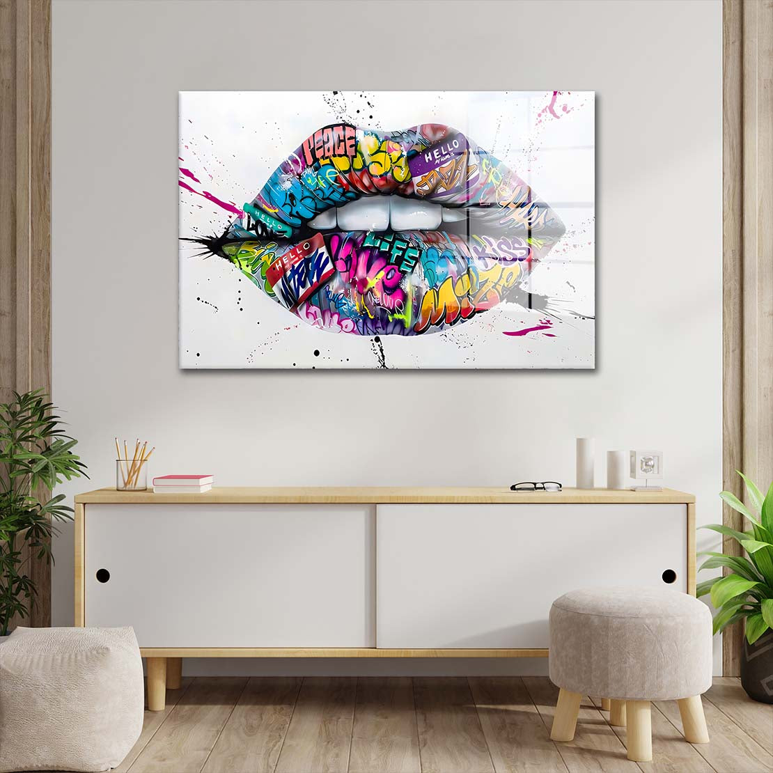 Lippen Street Art Lips Pop Art Acrylglasbild Wandbild Bild Wanddeko Wohnzimmer XL