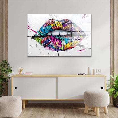 Lippen Street Art Lips Pop Art Acrylglasbild Wandbild Bild Wanddeko Wohnzimmer XL