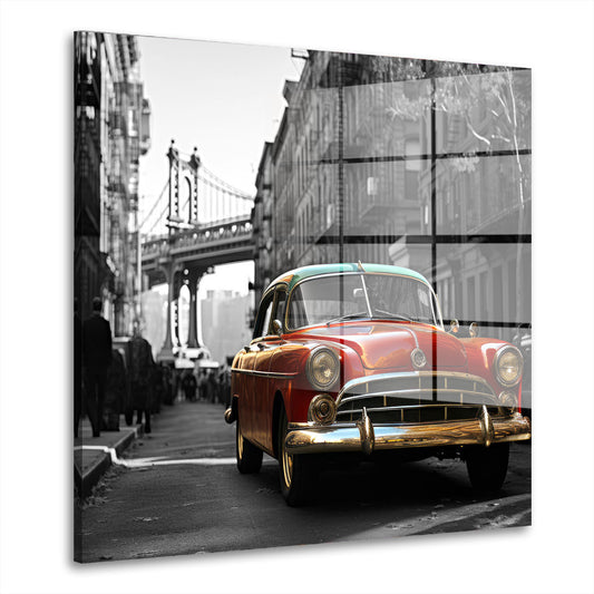 Schwarz weiß Oldtimer in rot Acrylglasbild Wandbild Bild Wanddeko Wohnzimmer XL