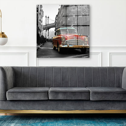 Schwarz weiß Oldtimer in rot Acrylglasbild Wandbild Bild Wanddeko Wohnzimmer XL