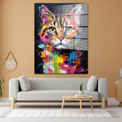 Wunderschön mit Katze Colour Style Acrylglasbild Wandbild Bild Wanddeko Wohnzimmer XL