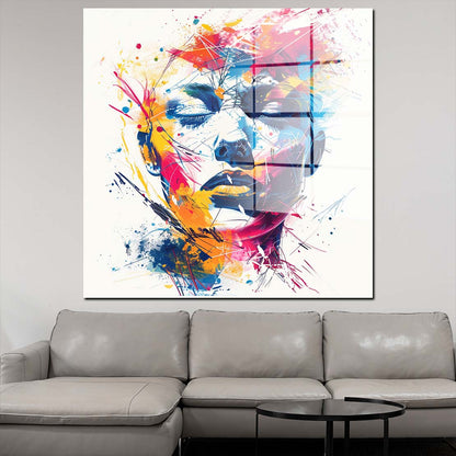 Wunderschönes Gesicht Splash Pop Art Acrylglasbild Wandbild Bild Wanddeko XL