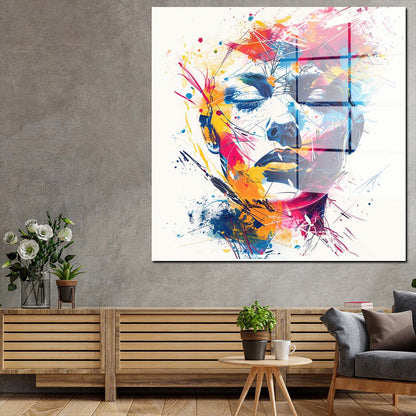 Wunderschönes Gesicht Splash Pop Art Acrylglasbild Wandbild Bild Wanddeko XL
