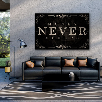 Motivation Mindset Money Never Sleeps Wandbild Leinwandbild Kunstdruck Deko