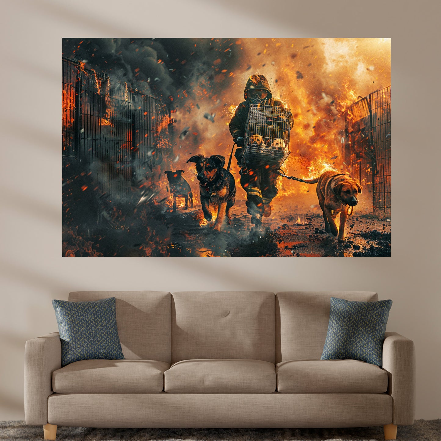 Abstrakt Feuerwehrmann im Einsatz Wandbild Leinwandbild Kunstdruck XL Deko