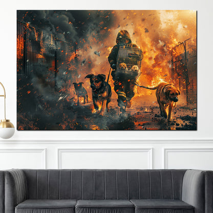 Abstrakt Feuerwehrmann im Einsatz Wandbild Leinwandbild Kunstdruck XL Deko