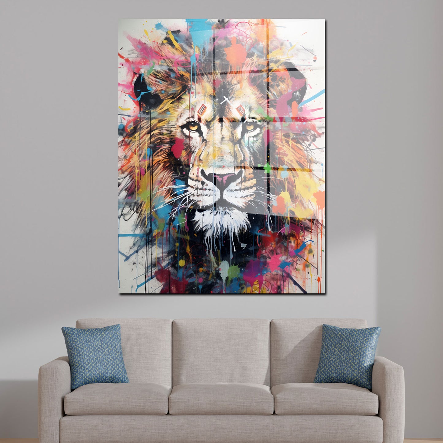 Street Art Löwenkopf Colour Style Acrylglasbild Wandbild Bild Wanddeko Wohnzimmer XL