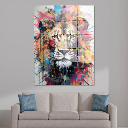 Street Art Löwenkopf Colour Style Acrylglasbild Wandbild Bild Wanddeko Wohnzimmer XL