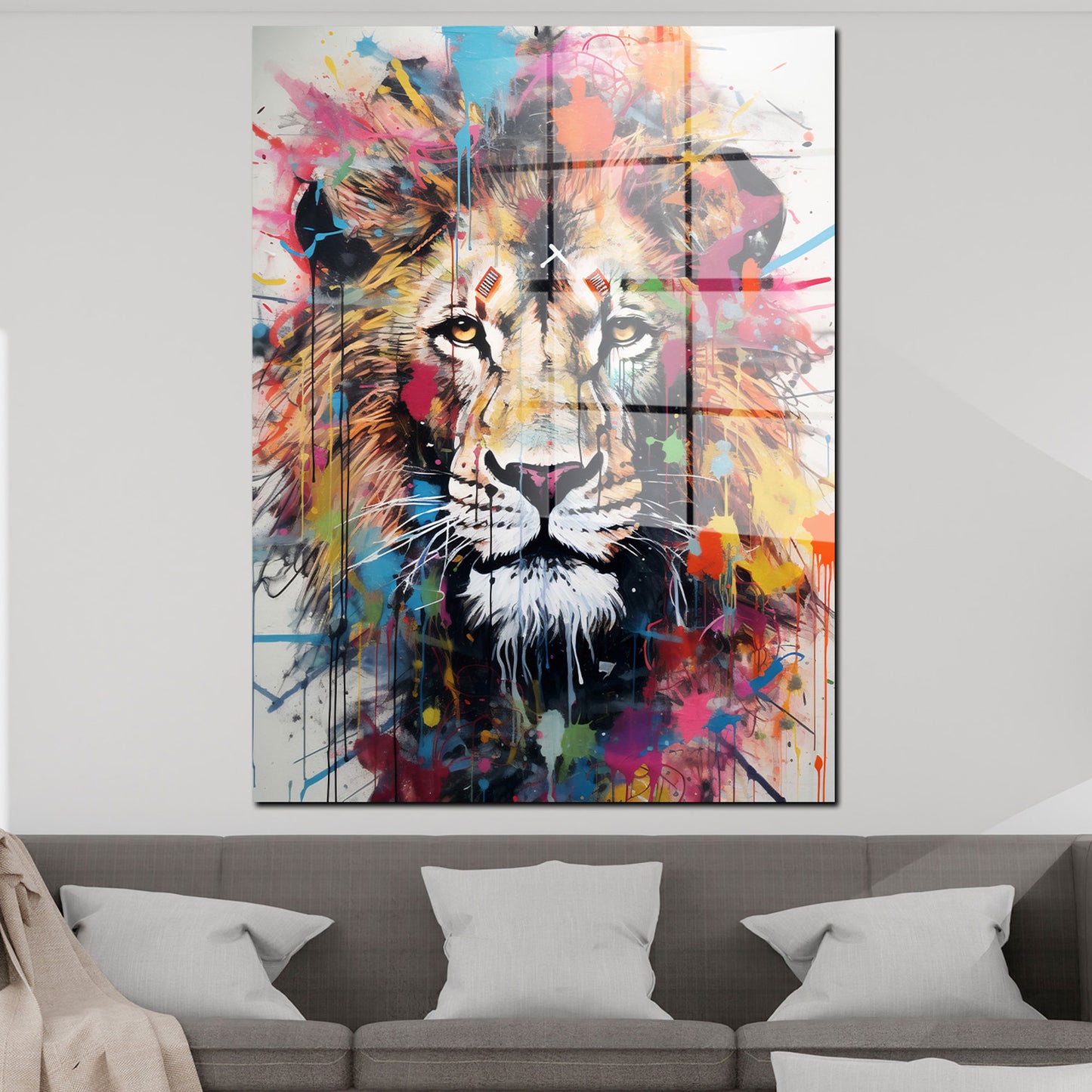 Street Art Löwenkopf Colour Style Acrylglasbild Wandbild Bild Wanddeko Wohnzimmer XL