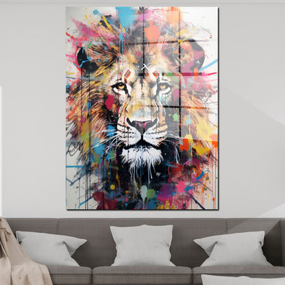 Street Art Löwenkopf Colour Style Acrylglasbild Wandbild Bild Wanddeko Wohnzimmer XL