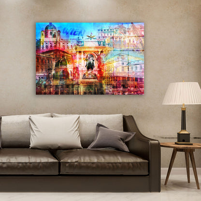 Wien Pop Art Wahrzeichen Acrylglasbild Wandbild Bild Wanddeko Wohnzimmer XL