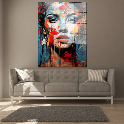 Wunderschöne Frau frontal Pop Art Acrylglasbild Wandbild Bild Wanddeko Wohnzimmer XL