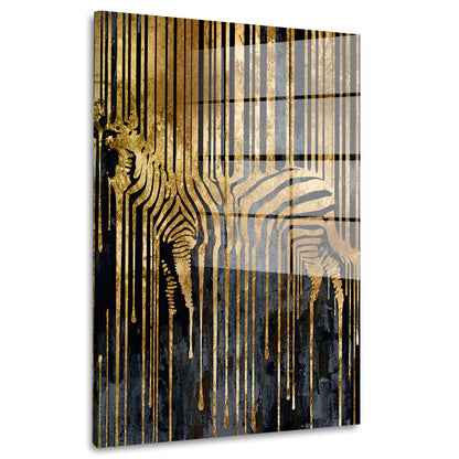Zebra abstrakt Gold Acrylglasbild Wandbild Bild Wanddeko Wohnzimmer XL