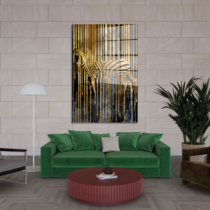 Zebra abstrakt Gold Acrylglasbild Wandbild Bild Wanddeko Wohnzimmer XL