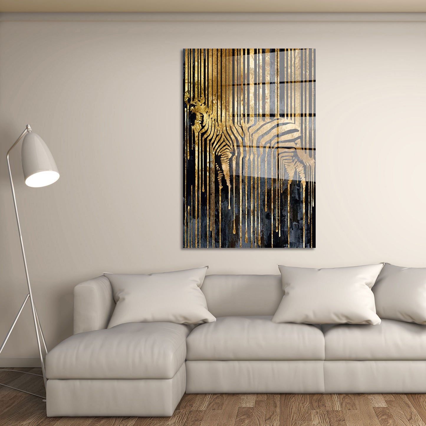 Zebra abstrakt Gold Acrylglasbild Wandbild Bild Wanddeko Wohnzimmer XL