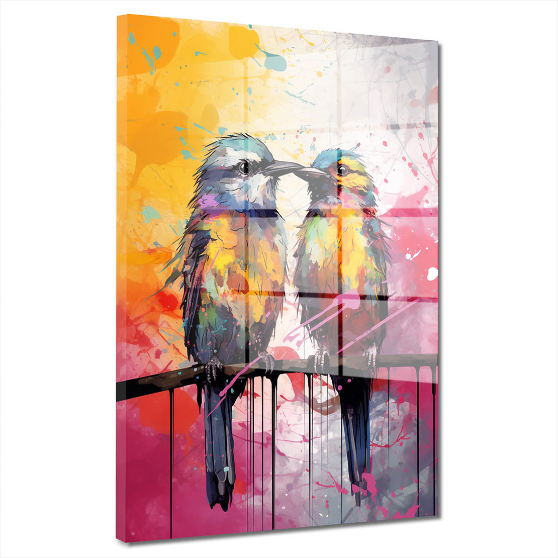 Zwei Vögel Pop Art Colour Acrylglasbild Wandbild Bild Wanddeko Wohnzimmer XL