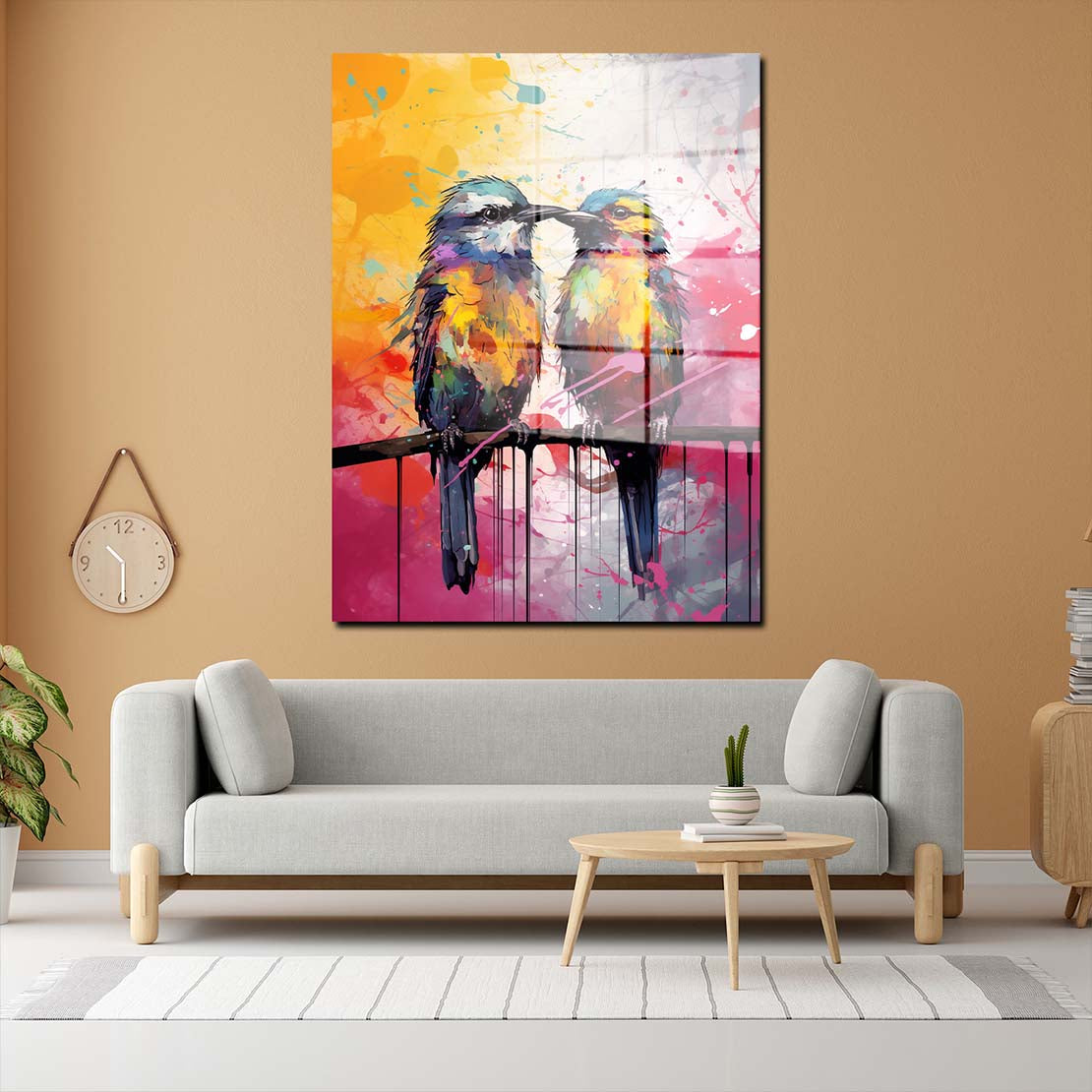 Zwei Vögel Pop Art Colour Acrylglasbild Wandbild Bild Wanddeko Wohnzimmer XL