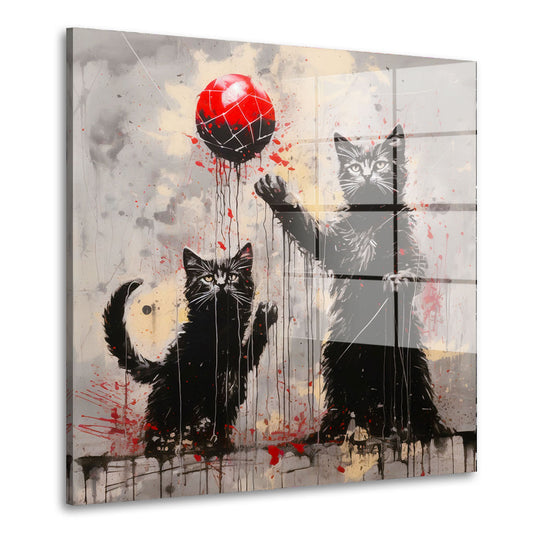 Zwei schwarze Katzen spielen mit Ball Acrylglasbild Wandbild Bild Wanddeko XL