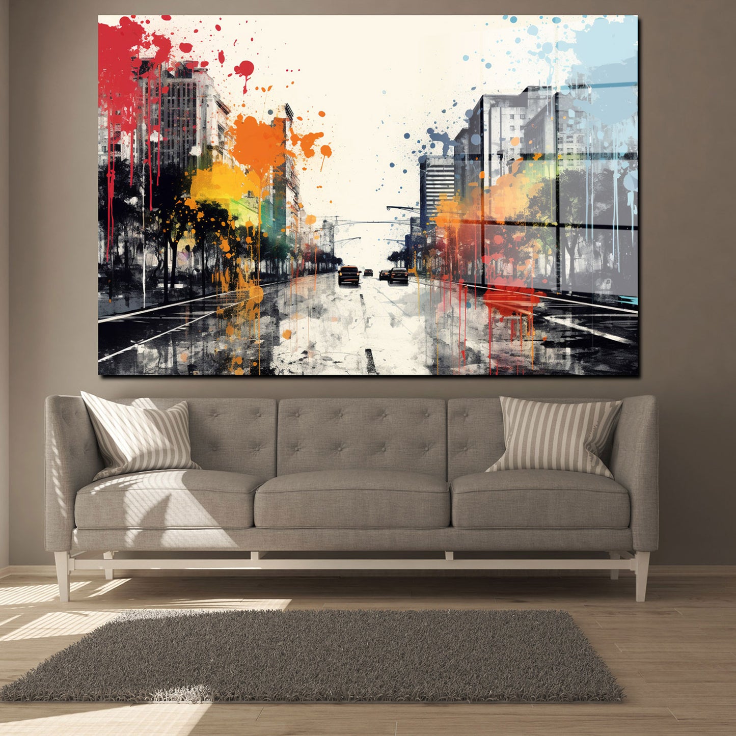 Abstrakt City Splatter Acrylglasbild Wandbild Bild Wanddeko Wohnzimmer XL