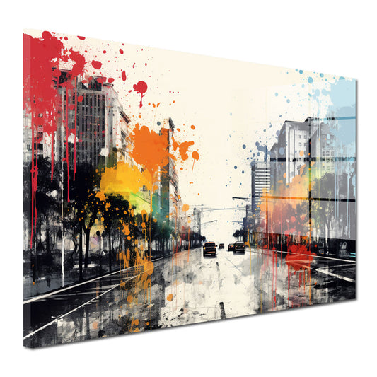 Abstrakt City Splatter Acrylglasbild Wandbild Bild Wanddeko Wohnzimmer XL
