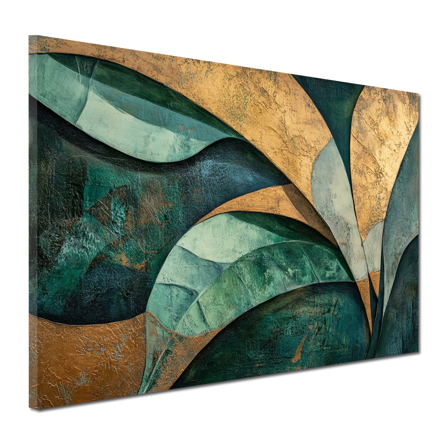 Abstrakt Blattstruktur Grün Gold Wandbild Leinwandbild Kunstdruck XL Wanddeko