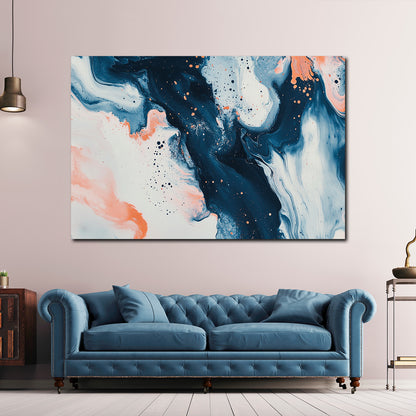 Abstrakt Dunkelblau Koralle Weiß Wandbild Leinwandbild Kunstdruck XL Wanddeko