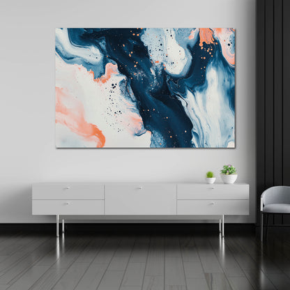 Abstrakt Dunkelblau Koralle Weiß Wandbild Leinwandbild Kunstdruck XL Wanddeko
