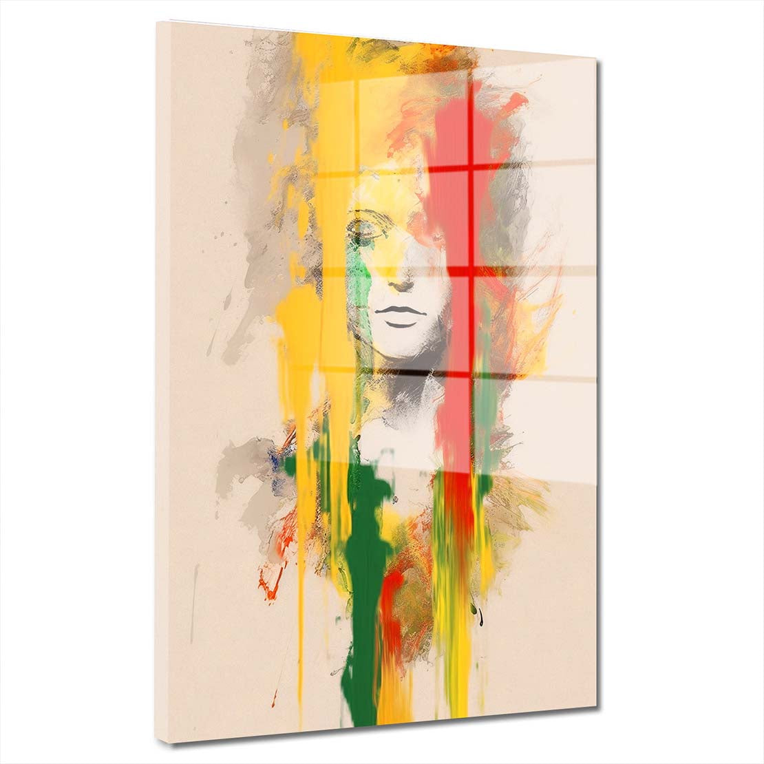 Abstrakt Face Yellow Acrylglasbild Wandbild Bild Wanddeko Wohnzimmer XL