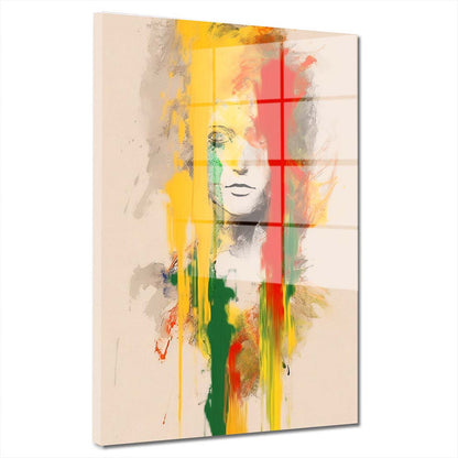 Abstrakt Face Yellow Acrylglasbild Wandbild Bild Wanddeko Wohnzimmer XL