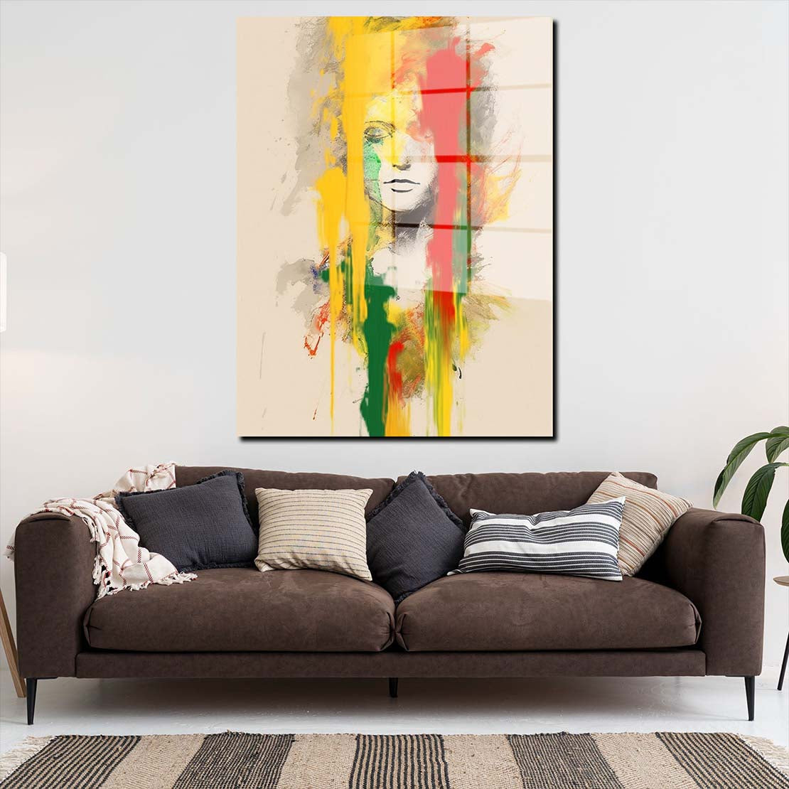 Abstrakt Face Yellow Acrylglasbild Wandbild Bild Wanddeko Wohnzimmer XL