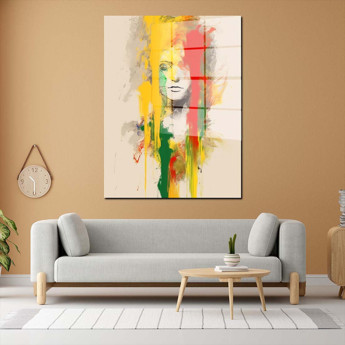 Abstrakt Face Yellow Acrylglasbild Wandbild Bild Wanddeko Wohnzimmer XL