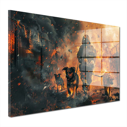 Abstrakt Feuerwehrmann im Einsatz Acrylglasbild Wandbild Wanddeko Wohnzimmer XL