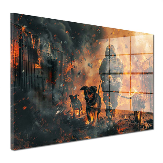 Abstrakt Feuerwehrmann im Einsatz Acrylglasbild Wandbild Wanddeko Wohnzimmer XL