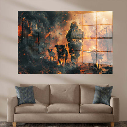 Abstrakt Feuerwehrmann im Einsatz Acrylglasbild Wandbild Wanddeko Wohnzimmer XL