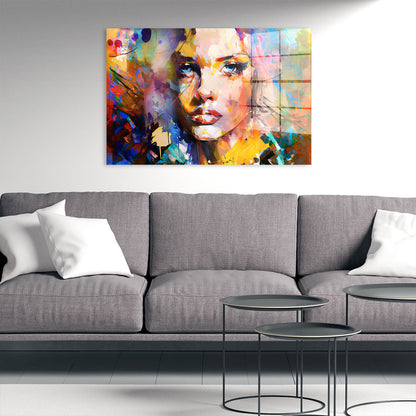 Abstrakt Frau bunt Acrylglasbild Wandbild Bild Wanddeko Wohnzimmer XL