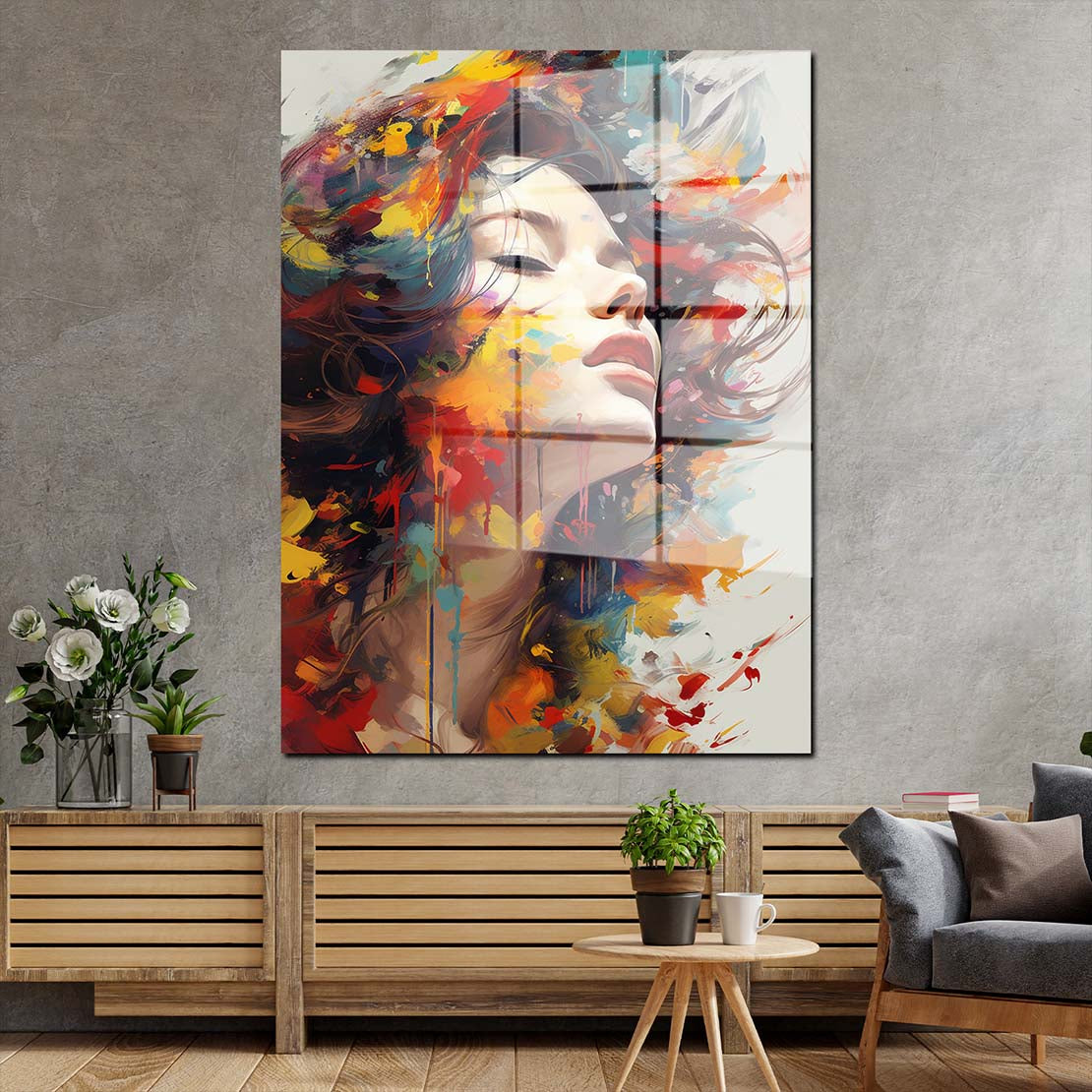 Abstrakt Frau im Wind Acrylglasbild Wandbild Bild Wanddeko Wohnzimmer XL