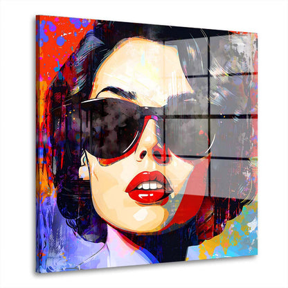 Abstrakt Frau mit Sonnenbrille Acrylglasbild Wandbild Bild Wanddeko Wohnzimmer XL