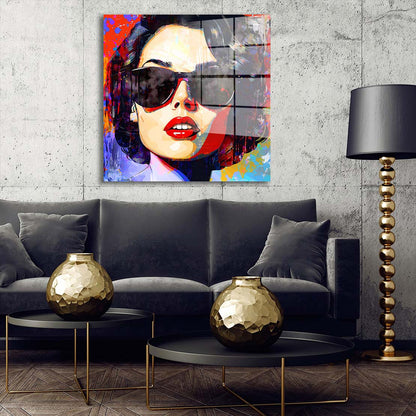 Abstrakt Frau mit Sonnenbrille Acrylglasbild Wandbild Bild Wanddeko Wohnzimmer XL