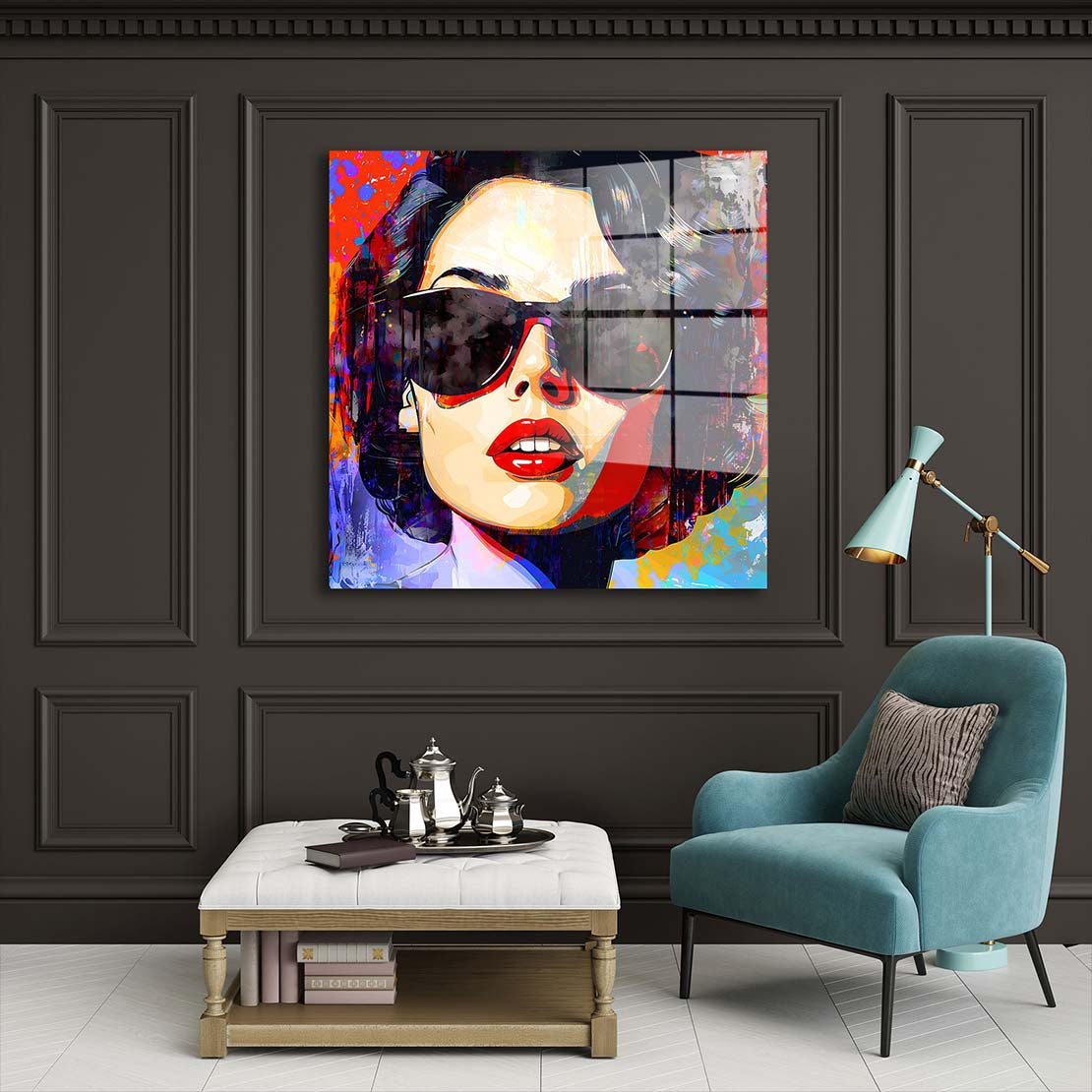 Abstrakt Frau mit Sonnenbrille Acrylglasbild Wandbild Bild Wanddeko Wohnzimmer XL