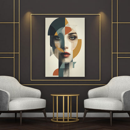 Abstrakt Frauenporträt Geometrie Wandbild Leinwandbild Kunstdruck XL Wanddeko