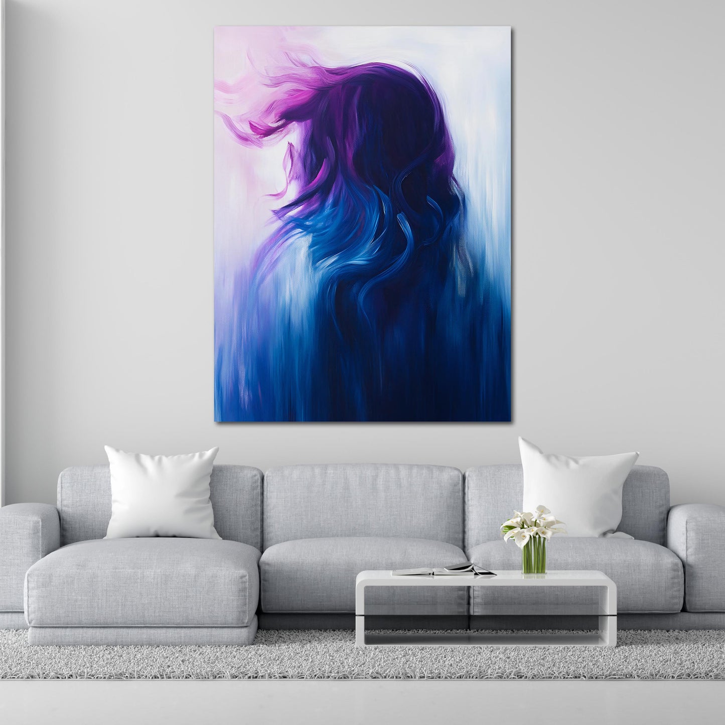 Abstrakt Frauensilhouette Lila Blau Leinwandbild Wandbild Kunstdruck XL Wanddeko