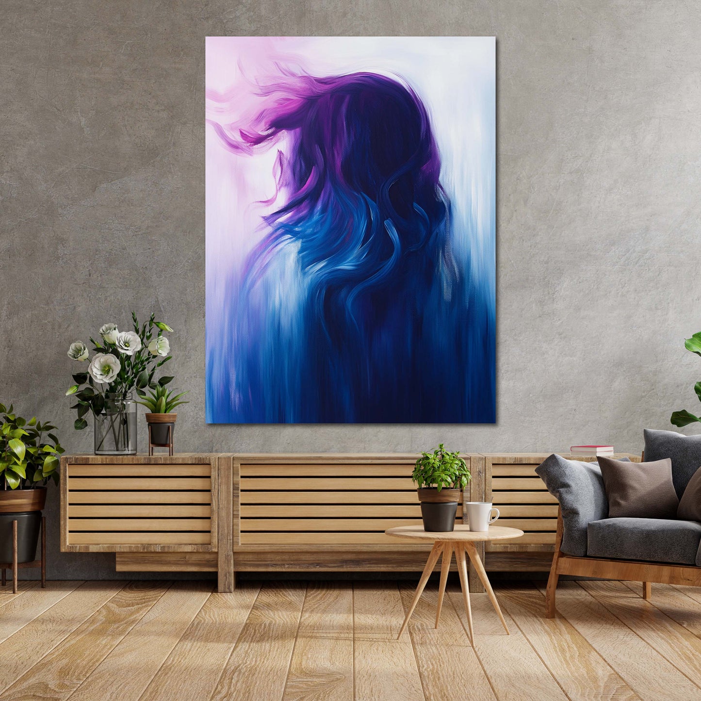 Abstrakt Frauensilhouette Lila Blau Leinwandbild Wandbild Kunstdruck XL Wanddeko
